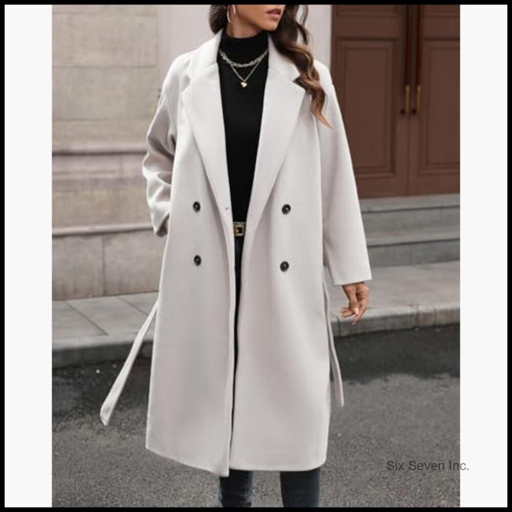 Women's Winter Wool Blend Double Breasted Trench Overcoat - Picture 3 of 6
